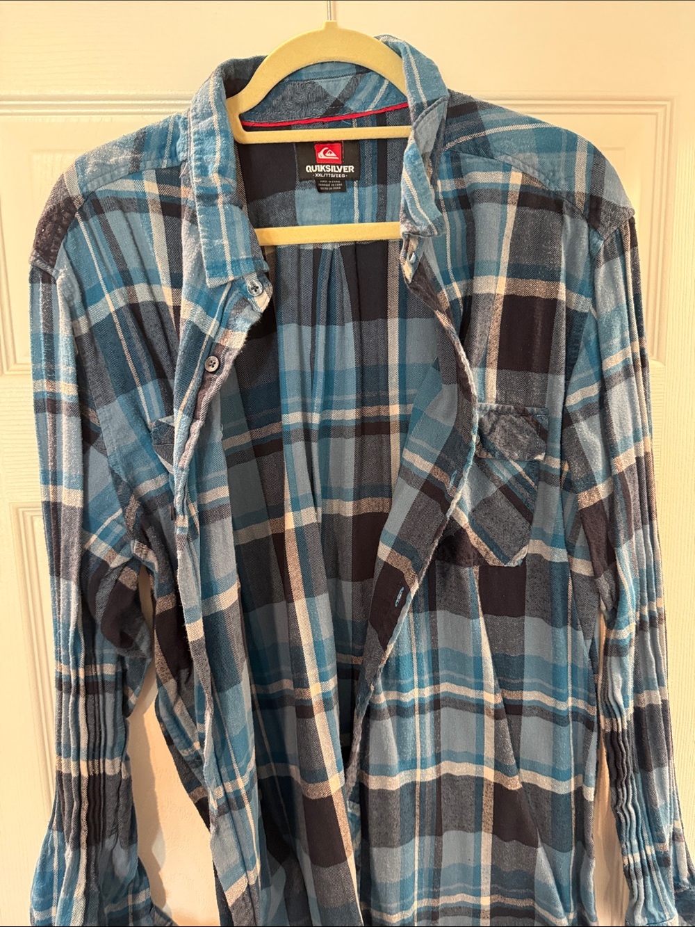 Quiksilver Blue and Black Plaid Button-Down Shirt
